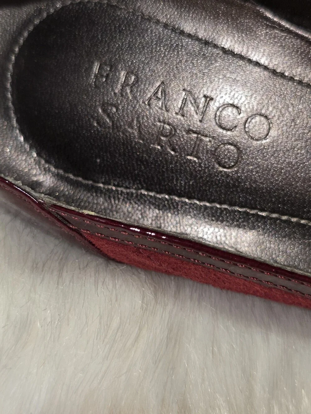 Franco Sarto Burgundy Suede & Patent Mary Jane Kitten Heels  Dress Pumps